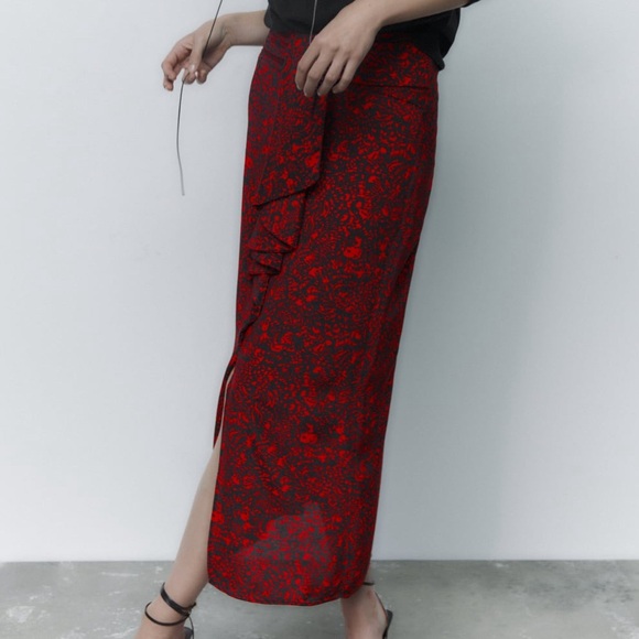 Animal print midi skirt red - Picture 1 of 2